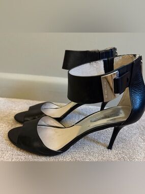 Michael Kors Black Leather Ankle-Cuff Stiletto Sandals